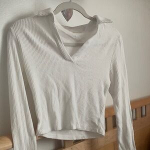 Altar'd State White Ribbed V-Neck Top